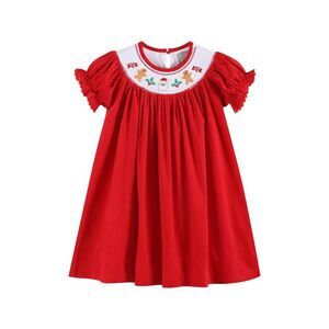 Lil Cactus Girls  Smocked Bishop Dress, Red